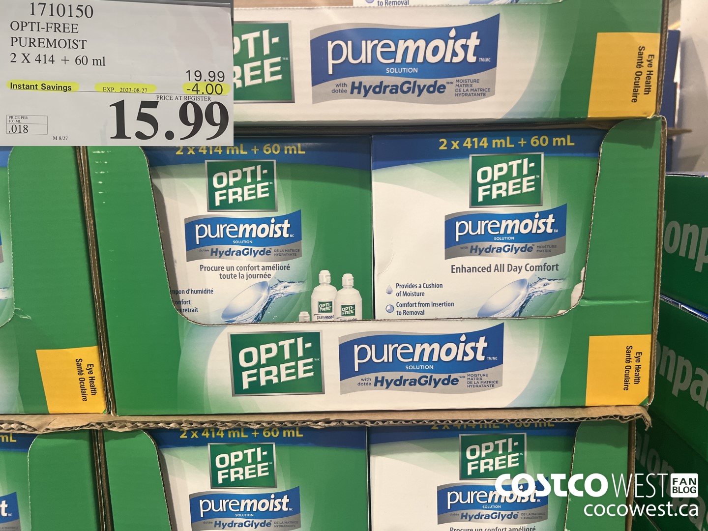1710150 OPTI-FREE PUREMOIST 2 X 414 + 60 ML ($4.00 INSTANT SAVINGS EXPIRES ON 2023-08-27) $15.99