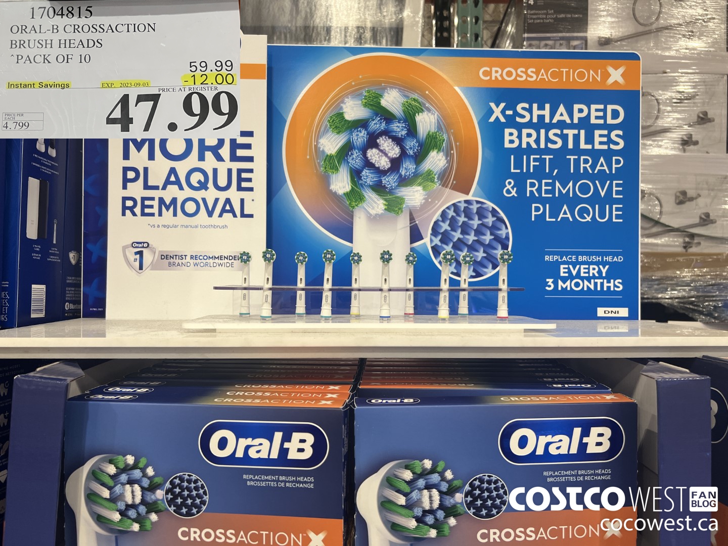 1704815 ORAL-B CROSSACTION BRUSH HEADS PACK OF 10 ($12.00 INSTANT SAVINGS EXPIRES ON 2023-09-03) $47.99