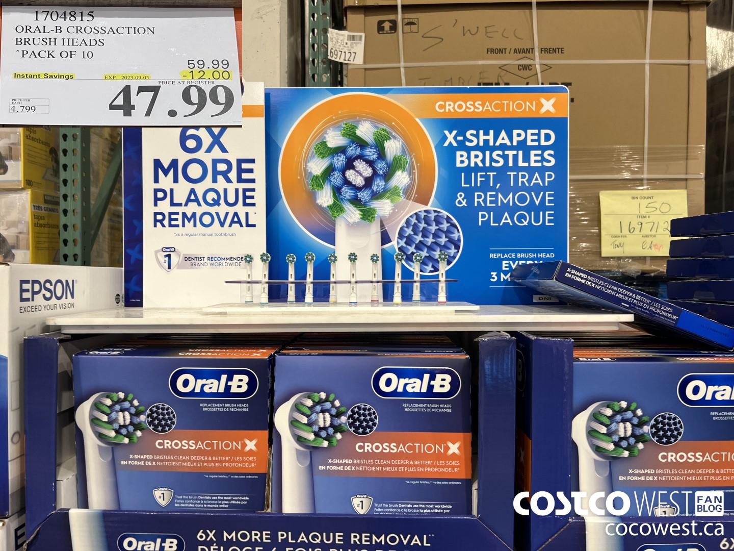 1704815 ORAL-B CROSSACTION BRUSH HEADS PACK OF 10 ($12.00 INSTANT SAVINGS EXPIRES ON 2023-09-03) $47.99