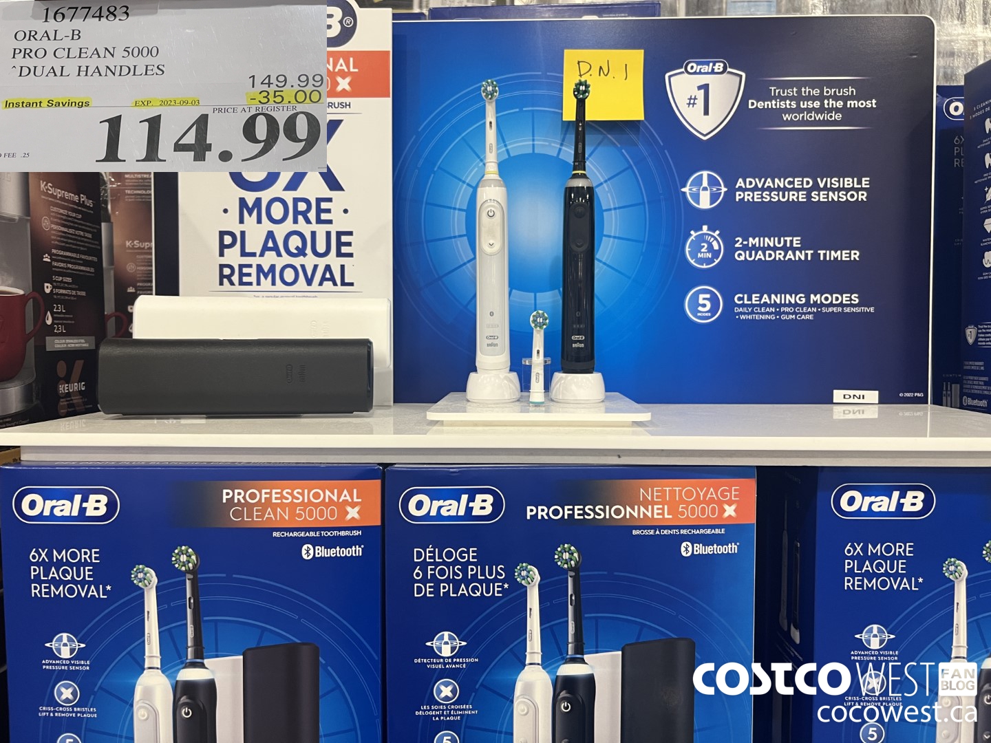 1677483 ORAL-B PRO CLEAM 5000 DUAL HANDLES ($35.00 INSTANT SAVINGS EXPIRES ON 2023-09-03) $114.99