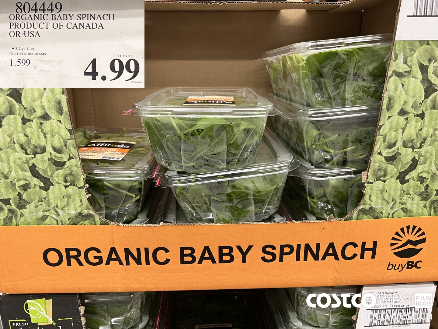 804449 ORGANIC BABY SPINACH PRODUCT OF CANADA OR USA $4.99