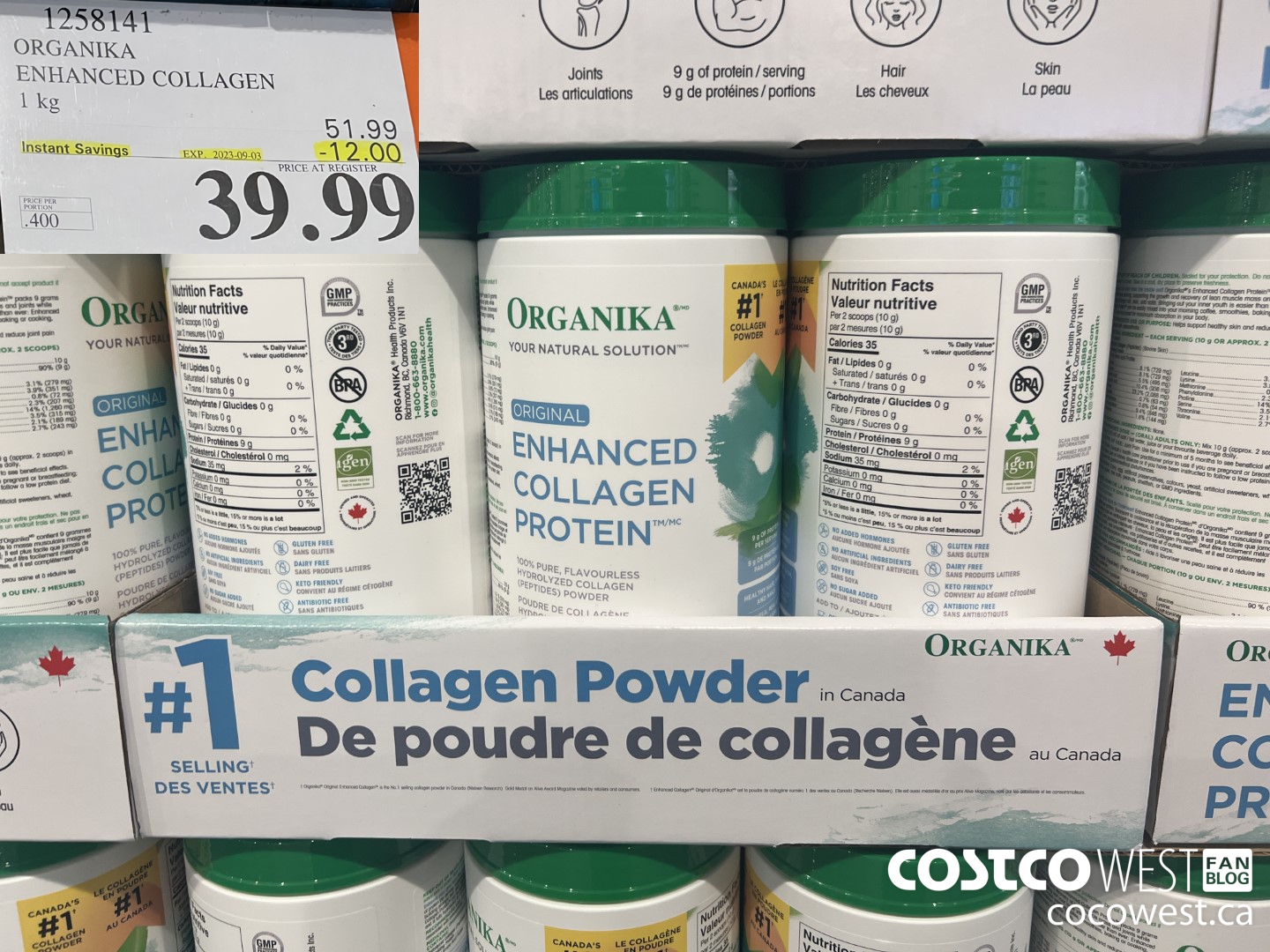 1258141 ORGANIKA ENHANCED COLLAGEN 1 kg ($12.00 INSTANT SAVINGS EXPIRES ON 2023-09-03) $39.99