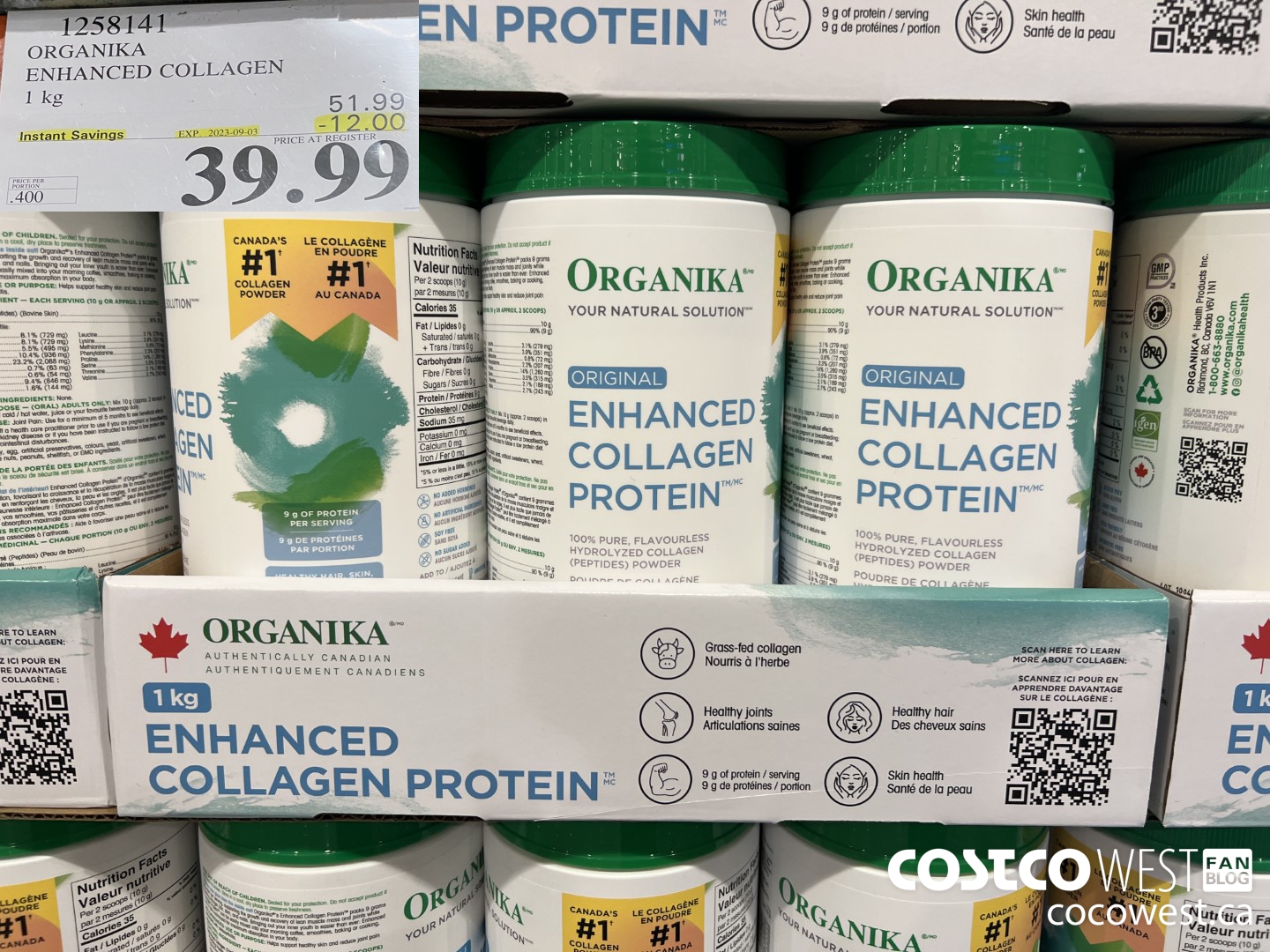 1258141 ORGANIKA ENHANCED COLLAGEN 1 kg ($12.00 INSTANT SAVINGS EXPIRES ON 2023-09-03) $39.99