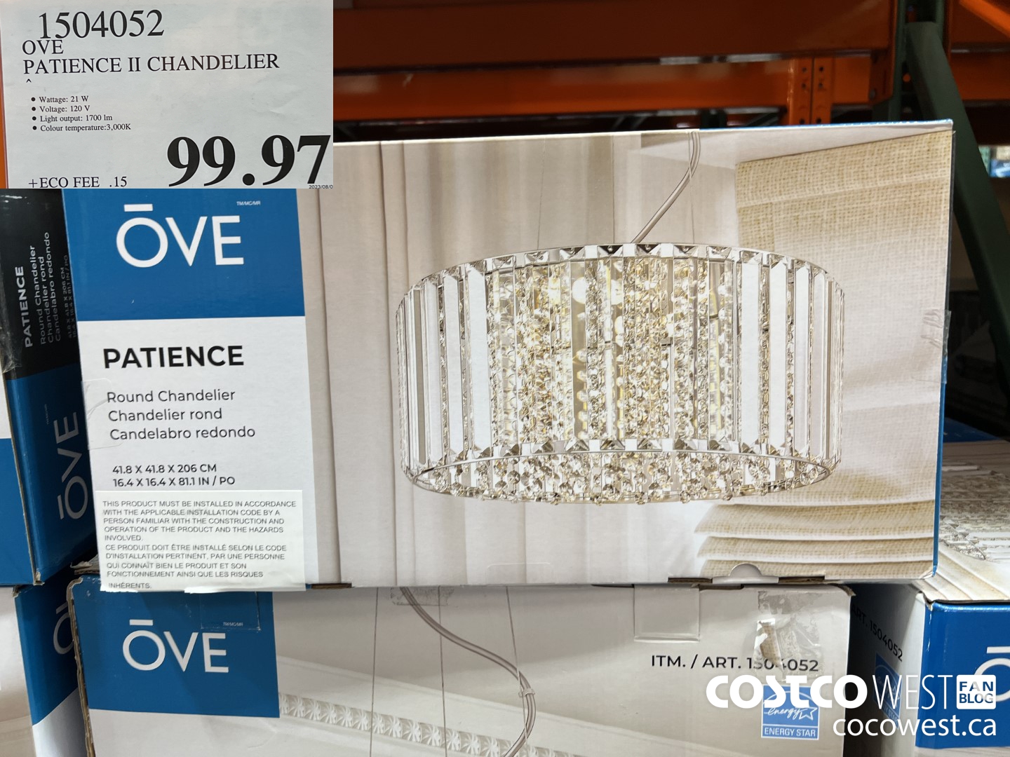 1504052 OVE LED ROUND CHANDELIER PATIENCE II $99.97