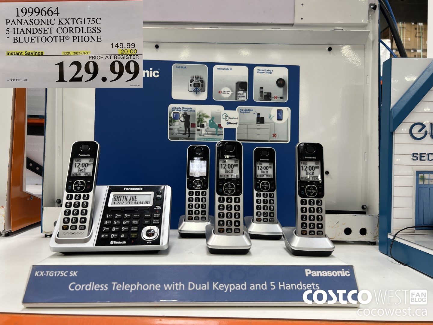 1999664 PANASONIC KXTG175C 5-HANDSET CORDLESS BLUETOOTH PHONE ($20.00 INSTANT SAVINGS EXPIRES ON 2023-08-31) $129.99