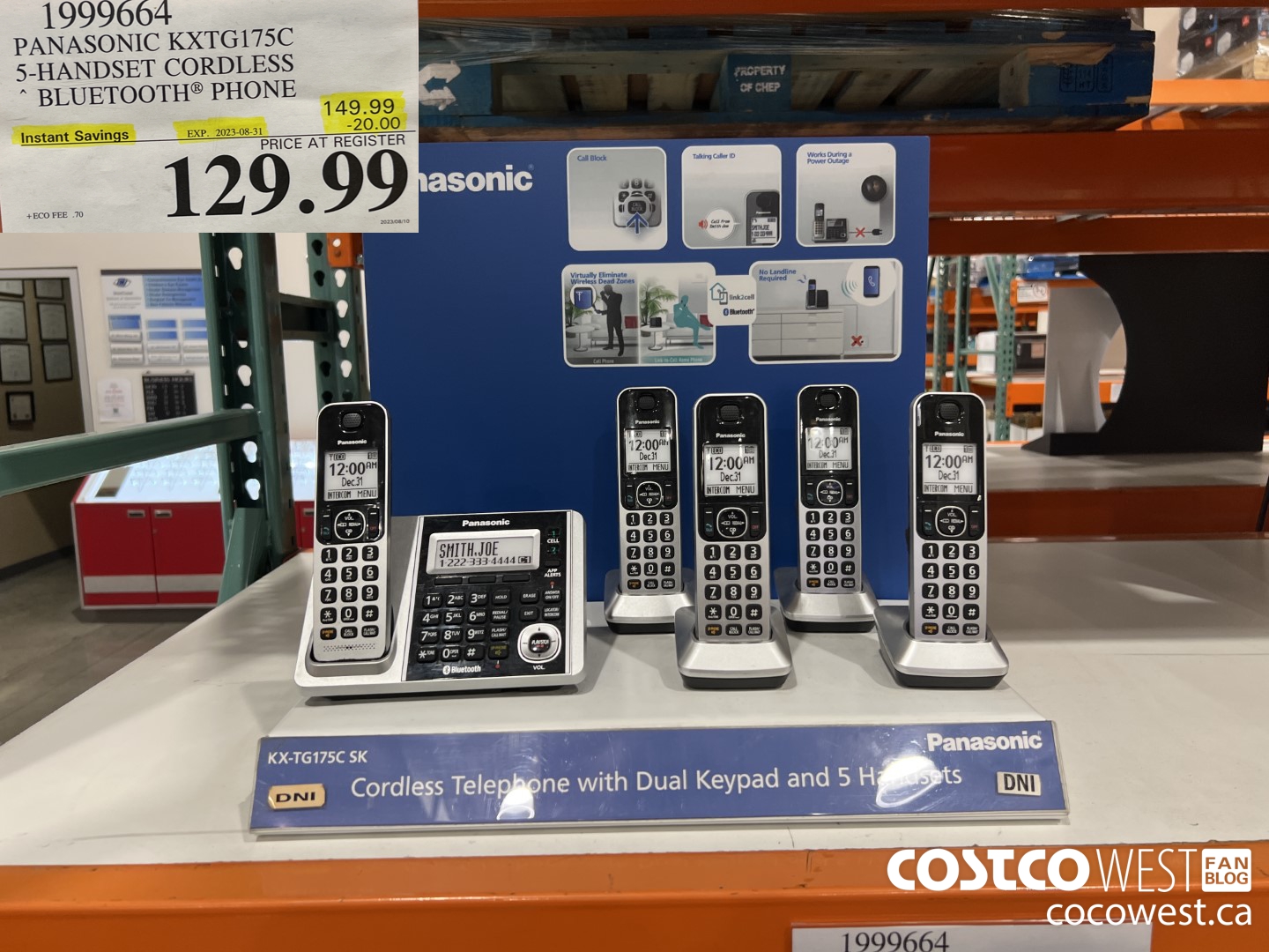 1999664 PANASONIC KXTG175C 5-HANDSET CORDLESS BLUETOOTH PHONE ($20.00 INSTANT SAVINGS EXPIRES ON 2023-08-31) $129.99