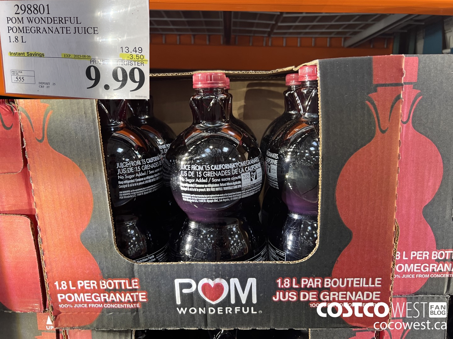 298801 POM WONDERFUL POMEGRANATE JUICE 1.8 L ($3.50 INSTANT SAVINGS EXPIRES ON 2023-08-06) $9.99