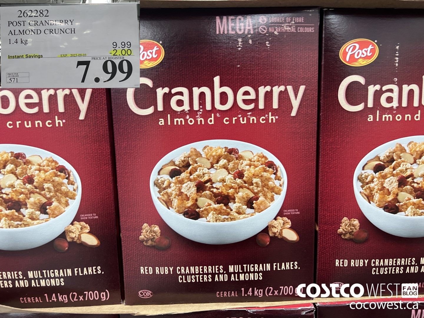 262282 POST CRANBERRY ALMOND CRUNCH 1.4 kg ($2.00 INSTANT SAVINGS EXPIRES ON 2023-09-03) $7.99