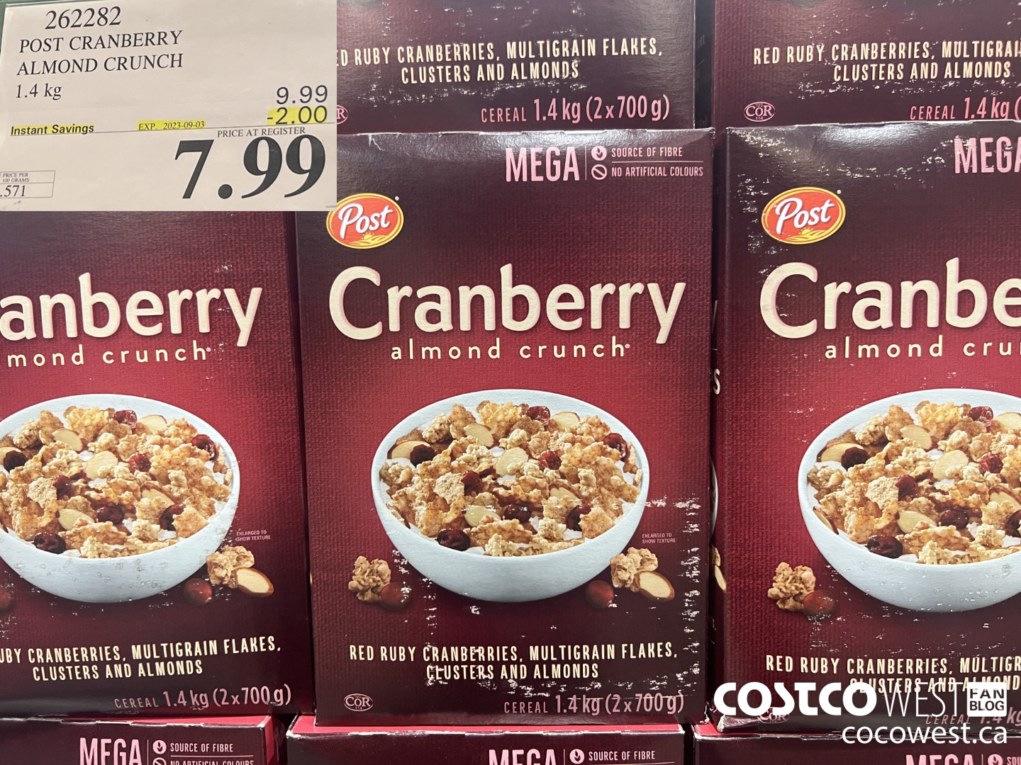 262282 POST CRANBERRY ALMOND CRUNCH 1.4 kg ($2.00 INSTANT SAVINGS EXPIRES ON 2023-09-03) $7.99