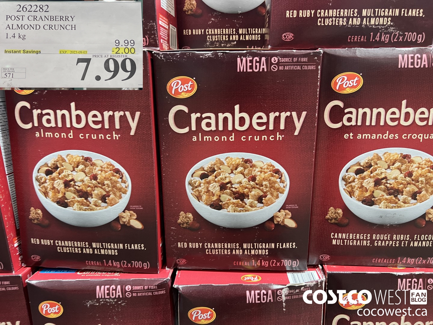 262282 POST CRANBERRY ALMOND CRUNCH 1.4 kg ($2.00 INSTANT SAVINGS EXPIRES ON 2023-09-03) $7.99