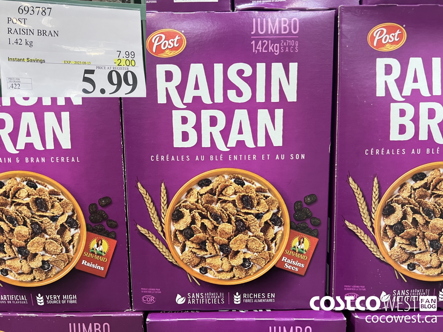 693787 POST RAISIN BRAN 1.42 KG ($2.00 INSTANT SAVINGS EXPIRES ON 2023-08-13) $5.99