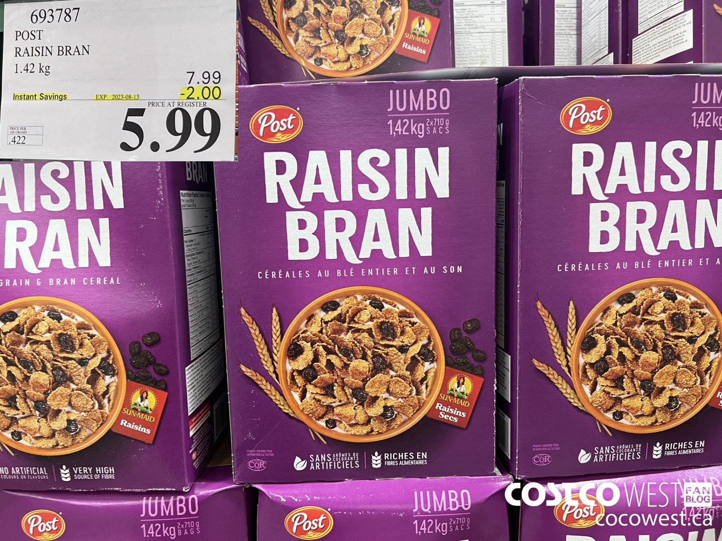 693787 POST RAISIN BRAN 1.42 KG ($2.00 INSTANT SAVINGS EXPIRES ON 2023-08-13) $5.99
