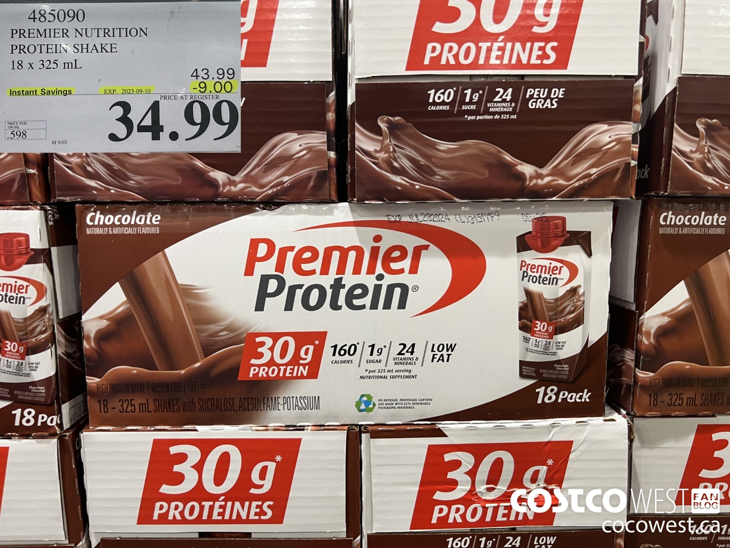 485090 PREMIER NUTRITION CHOCOLAT PROTEIN SHAKE 18 x 325 mL ($9.00 INSTANT SAVINGS EXPIRES ON 2023-09-10) $34.99