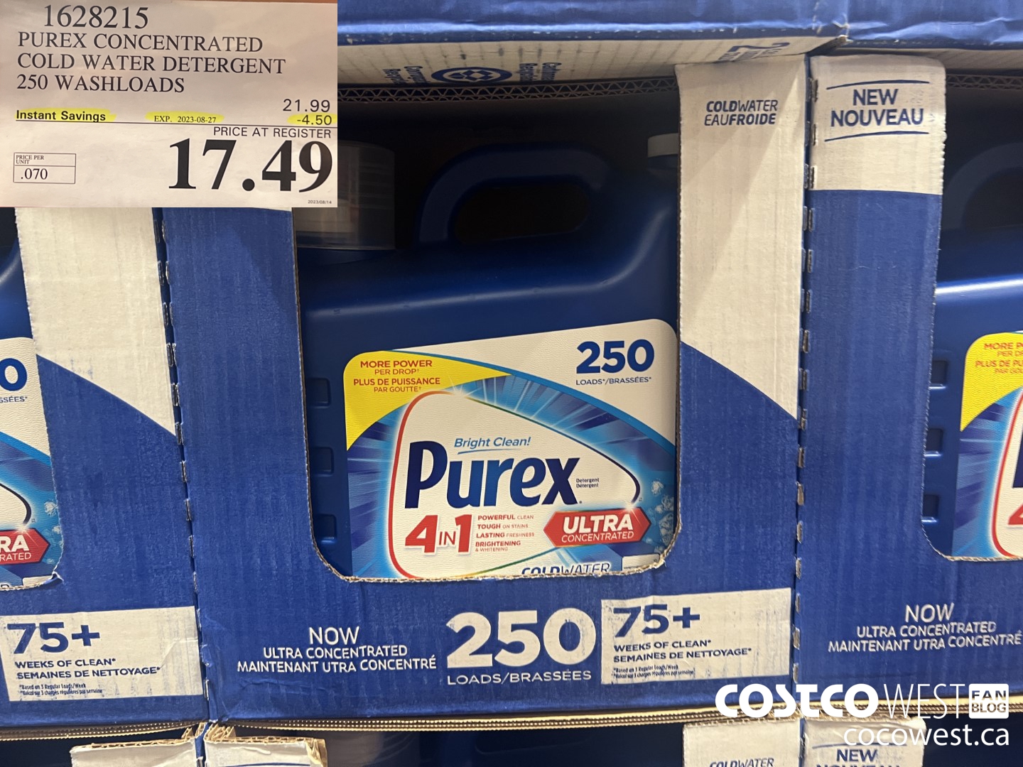 1628215 PUREX CONCENTRATED COLD WATER DETERGENT 250 WASHLOADS ($4.50 INSTANT SAVINGS EXPIRES ON 2023-08-27) $17.49