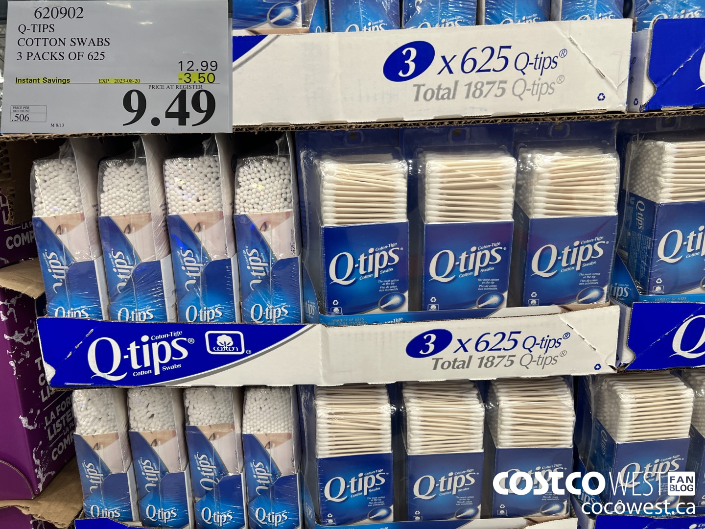 620902 Q-TIPS COTTON SWABS 3 PACKS OF 625 ($3.50 INSTANT SAVINGS EXPIRES ON 2023-08-20) $9.49