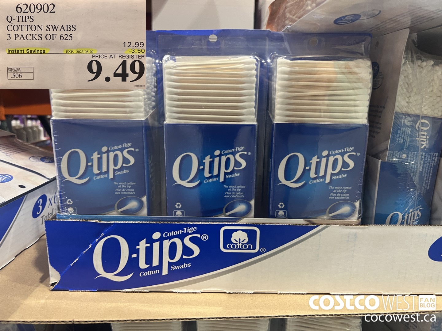 620902 Q-TIPS COTTON SWABS 3 PACKS OF 625 ($3.50 INSTANT SAVINGS EXPIRES ON 2023-08-20) $9.49