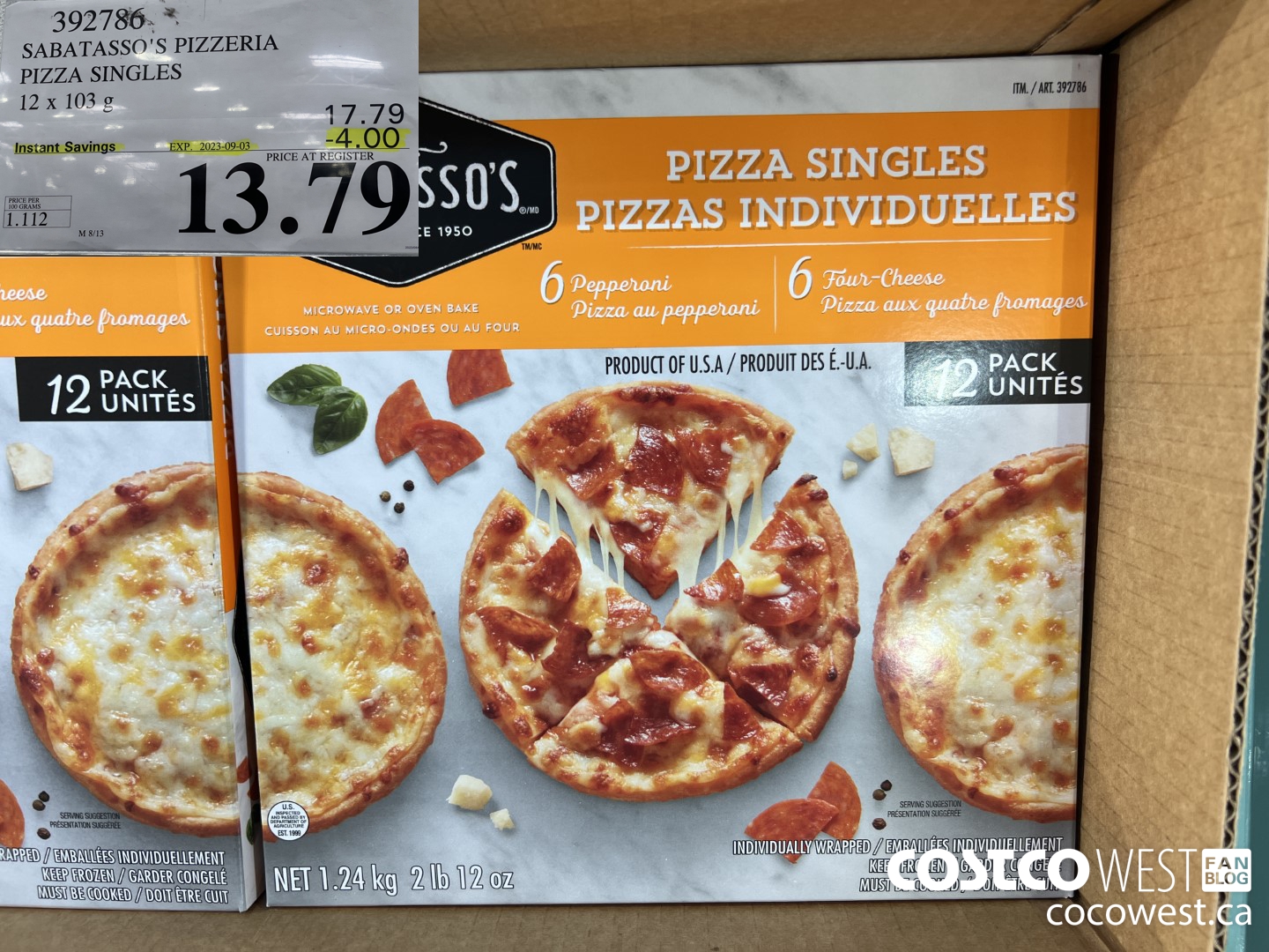 392786 SABATASSO'S PIZZERIA PIZZA SINGLES 12 X 103g ($4.00 INSTANT SAVINGS EXPIRES ON 2023-09-03) $13.79