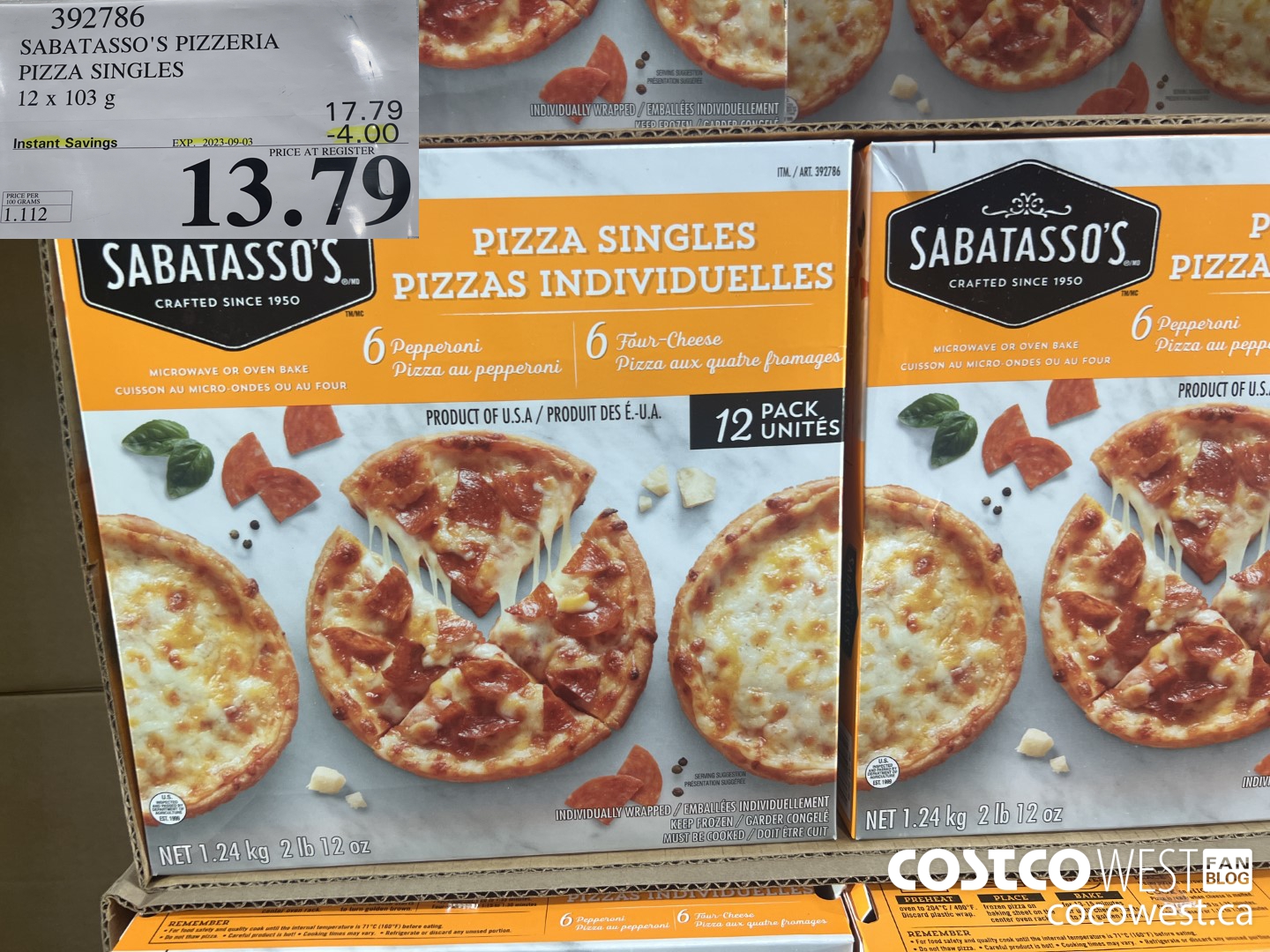 392786 SABATASSO'S PIZZERIA PIZZA SINGLES 12 X 103g ($4.00 INSTANT SAVINGS EXPIRES ON 2023-09-03) $13.79