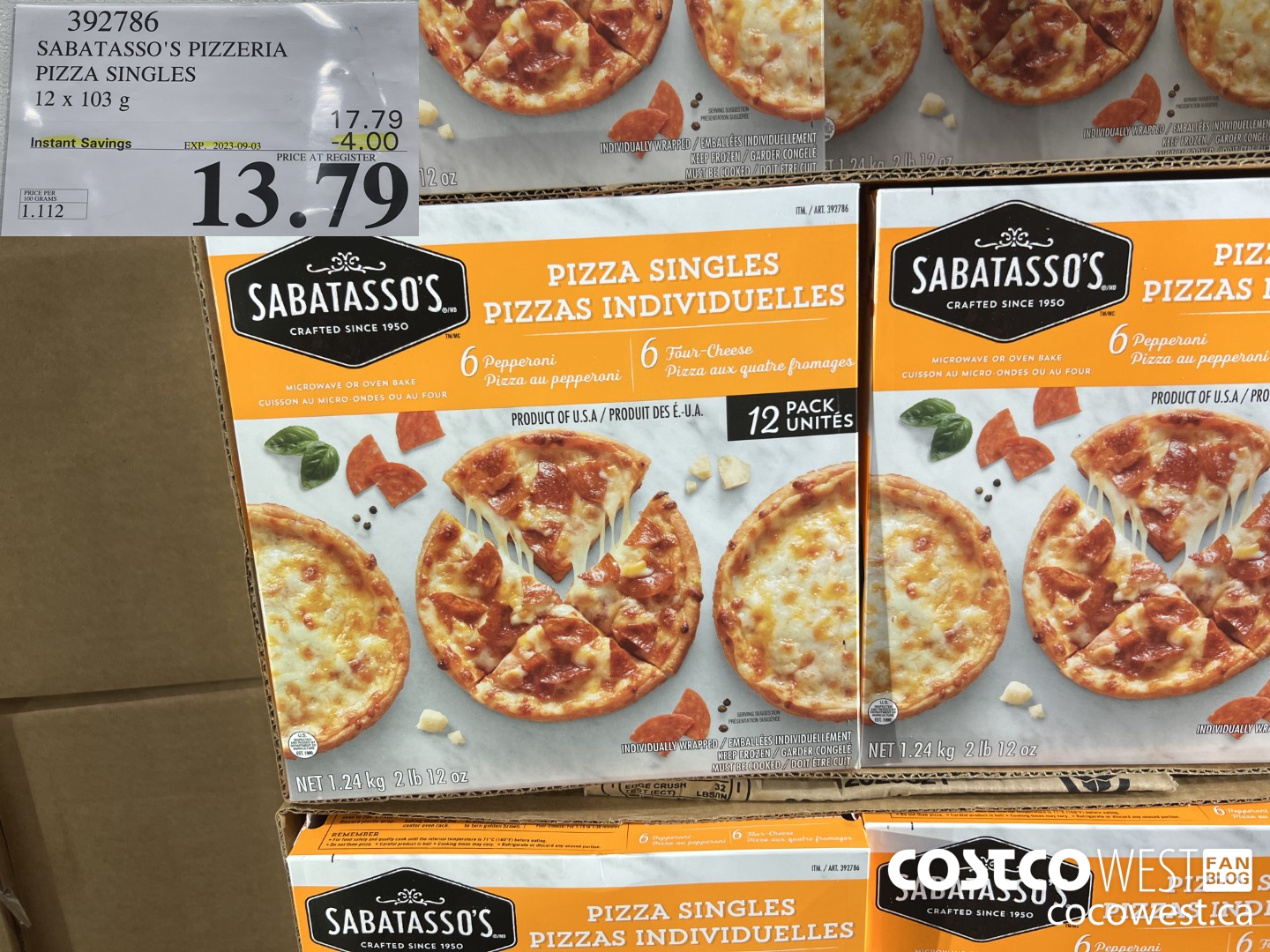 392786 SABATASSO'S PIZZERIA PIZZA SINGLES 12 X 103g ($4.00 INSTANT SAVINGS EXPIRES ON 2023-09-03) $13.79