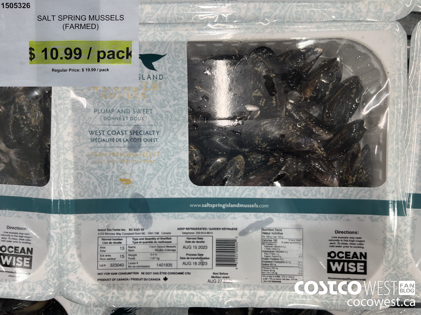1505326 SALT SPRING MUSSELS (FARMED) ($9.00 INSTANT SAVINGS) $10.99