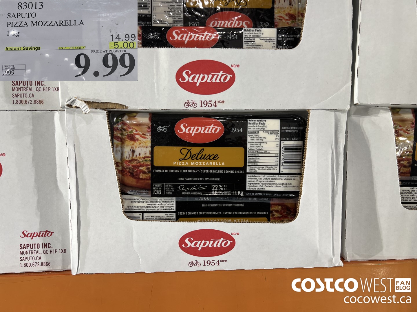 83013 SAPUTO PIZZA MOZZARELLA 1 kg ($5.00 INSTANT SAVINGS EXPIRES ON 2023-08-27) $9.99