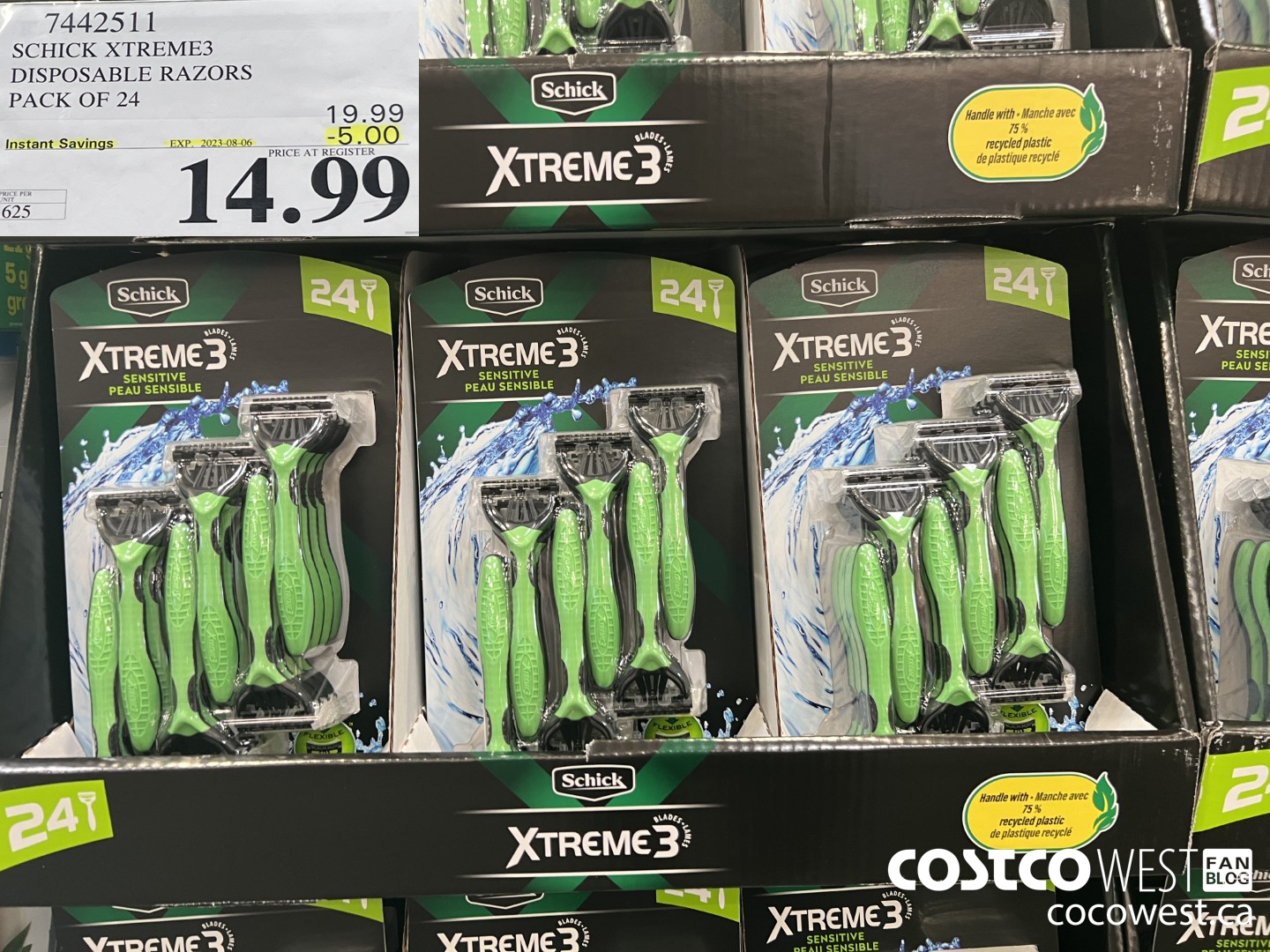 7442511 SCHICK XTREME3 DISPOSABLE RAZORS PACK OF 24 ($5.00 INSTANT SAVINGS EXPIRES ON 2023-08-06) $14.99