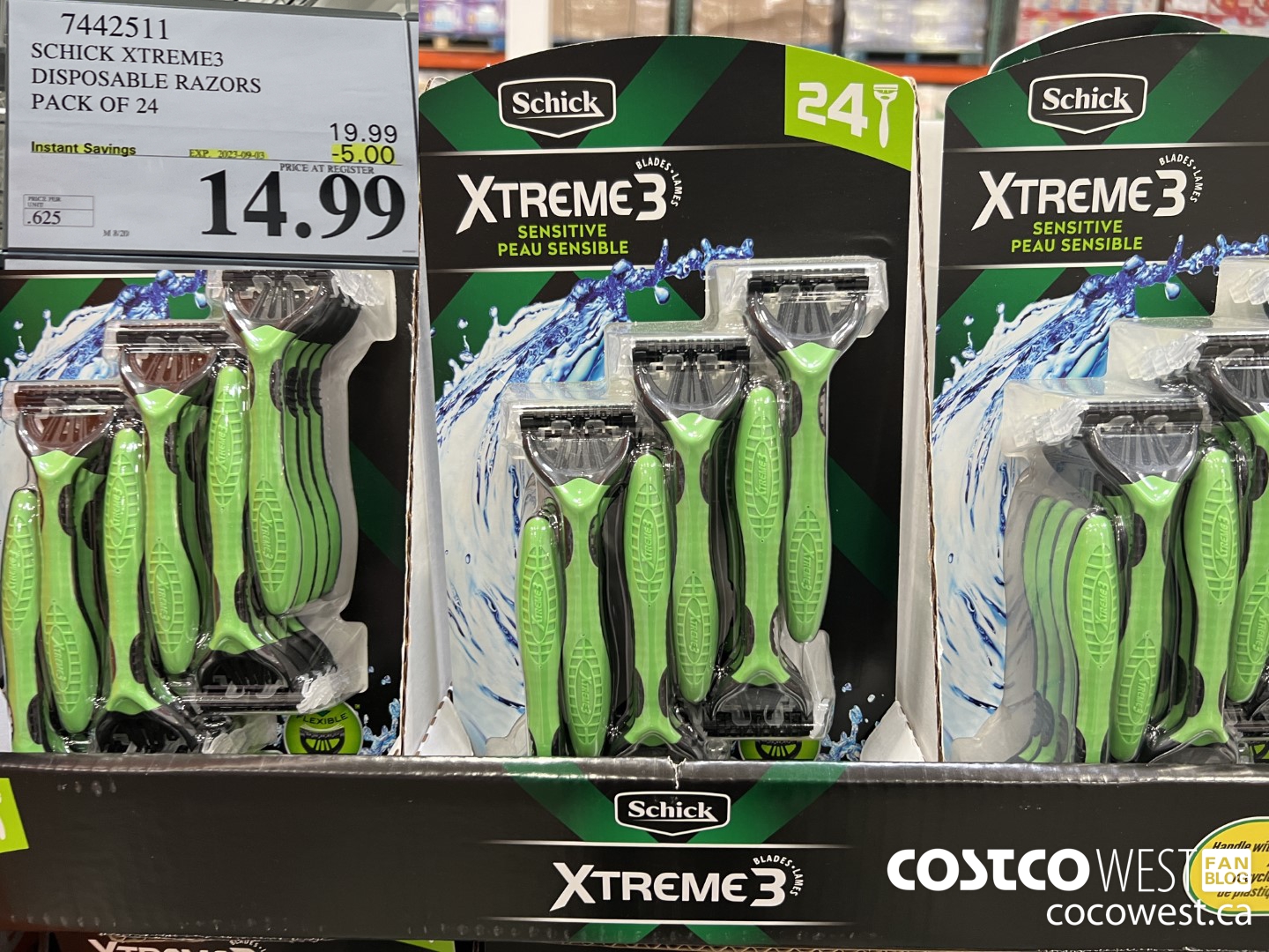 7442511 SCHICK XTREME3 DISPOSABLE RAZORS PACK OF 24 ($5.00 INSTANT SAVINGS EXPIRES ON 2023-09-03) $14.99