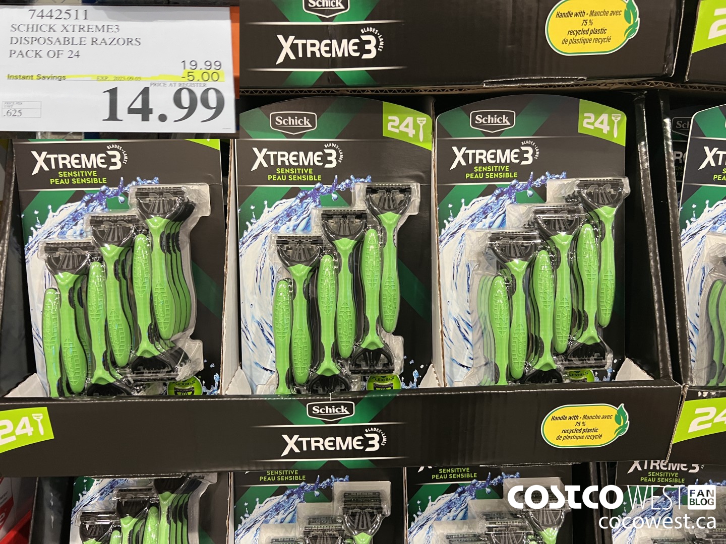 7442511 SCHICK XTREME3 DISPOSABLE RAZORS PACK OF 24 ($5.00 INSTANT SAVINGS EXPIRES ON 2023-09-03) $14.99