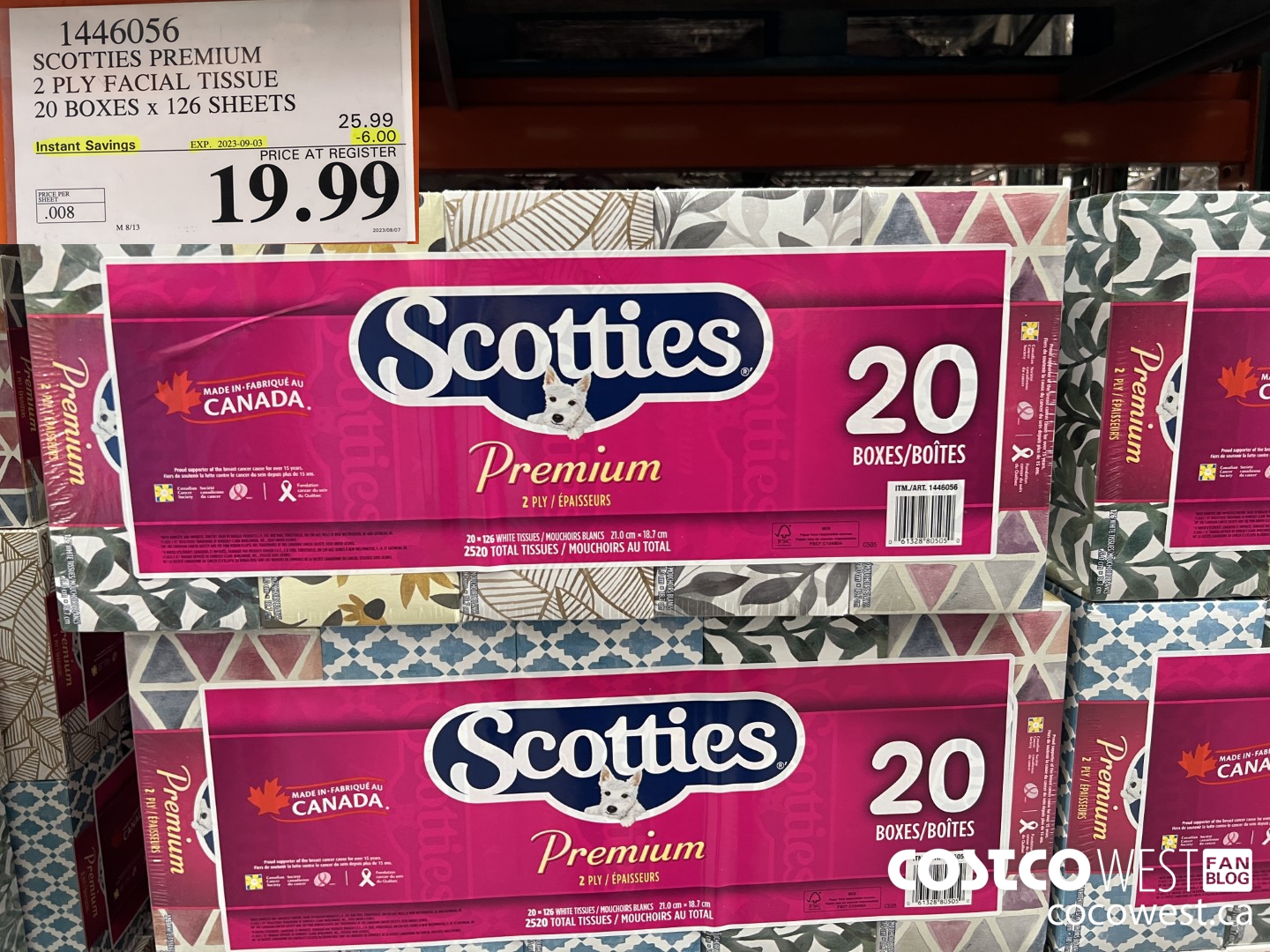 1446056 SCOTTIES PREMIUM 2 PLY FACIAL TISSUE 20 BOXES x 126 SHEETS ($6.00 INSTANT SAVINGS EXPIRES ON 2023-09-03) $19.99