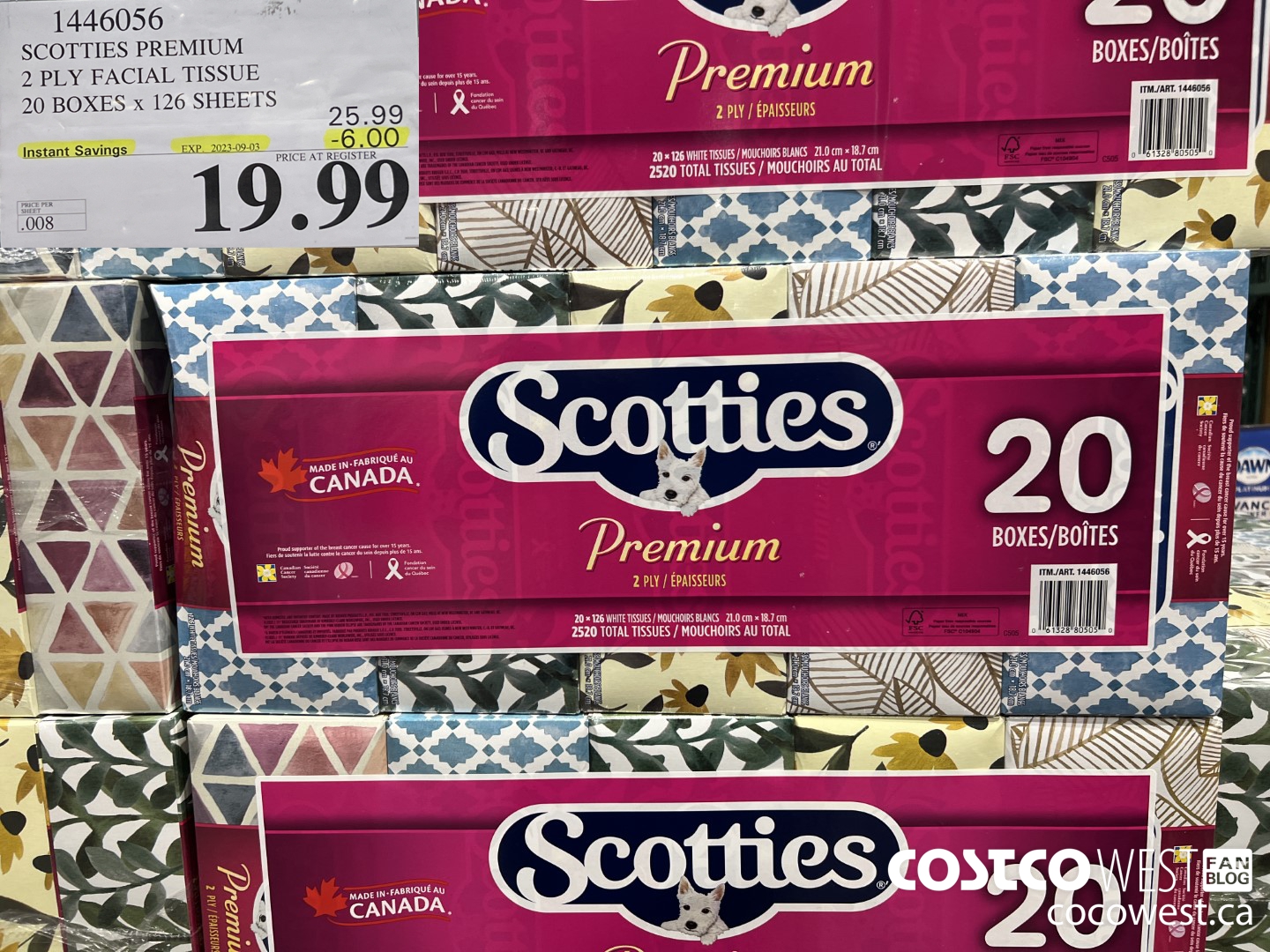 1446056 SCOTTIES PREMIUM 2 PLY FACIAL TISSUE 20 BOXES x 126 SHEETS ($6.00 INSTANT SAVINGS EXPIRES ON 2023-09-03) $19.99