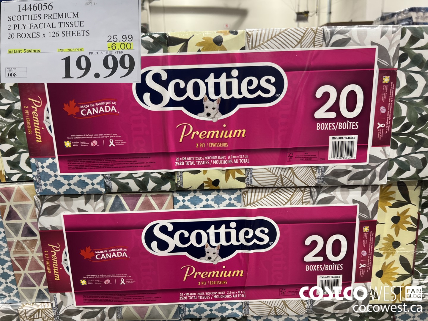 1446056 SCOTTIES PREMIUM 2 PLY FACIAL TISSUE 20 BOXES x 126 SHEETS ($6.00 INSTANT SAVINGS EXPIRES ON 2023-09-03) $19.99