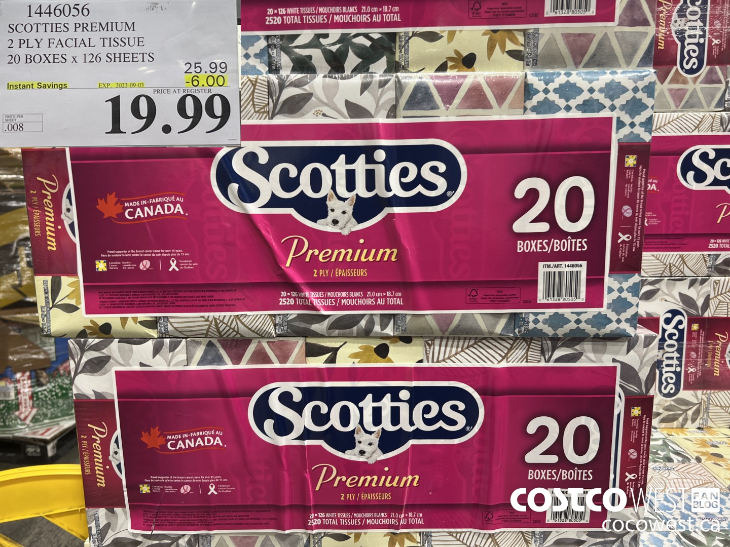1446056 SCOTTIES PREMIUM 2 PLY FACIAL TISSUE 20 BOXES x 126 SHEETS ($6.00 INSTANT SAVINGS EXPIRES ON 2023-09-03) $19.99