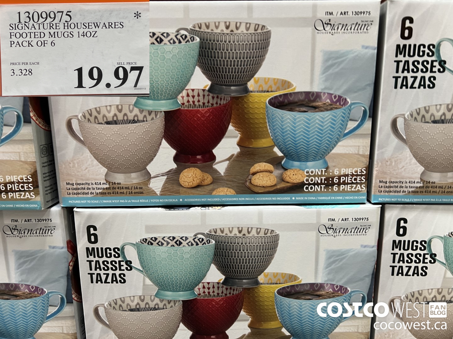 1309975 SIGNATURE HOUSEWARES FOOTED MUGS 140Z 6 PACK $19.97