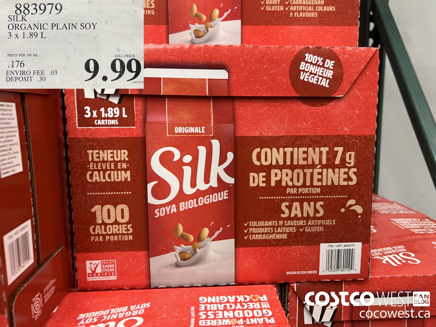 883979 SILK ORGANIC PLAIN SOY 3 x 1.89 L $9.99