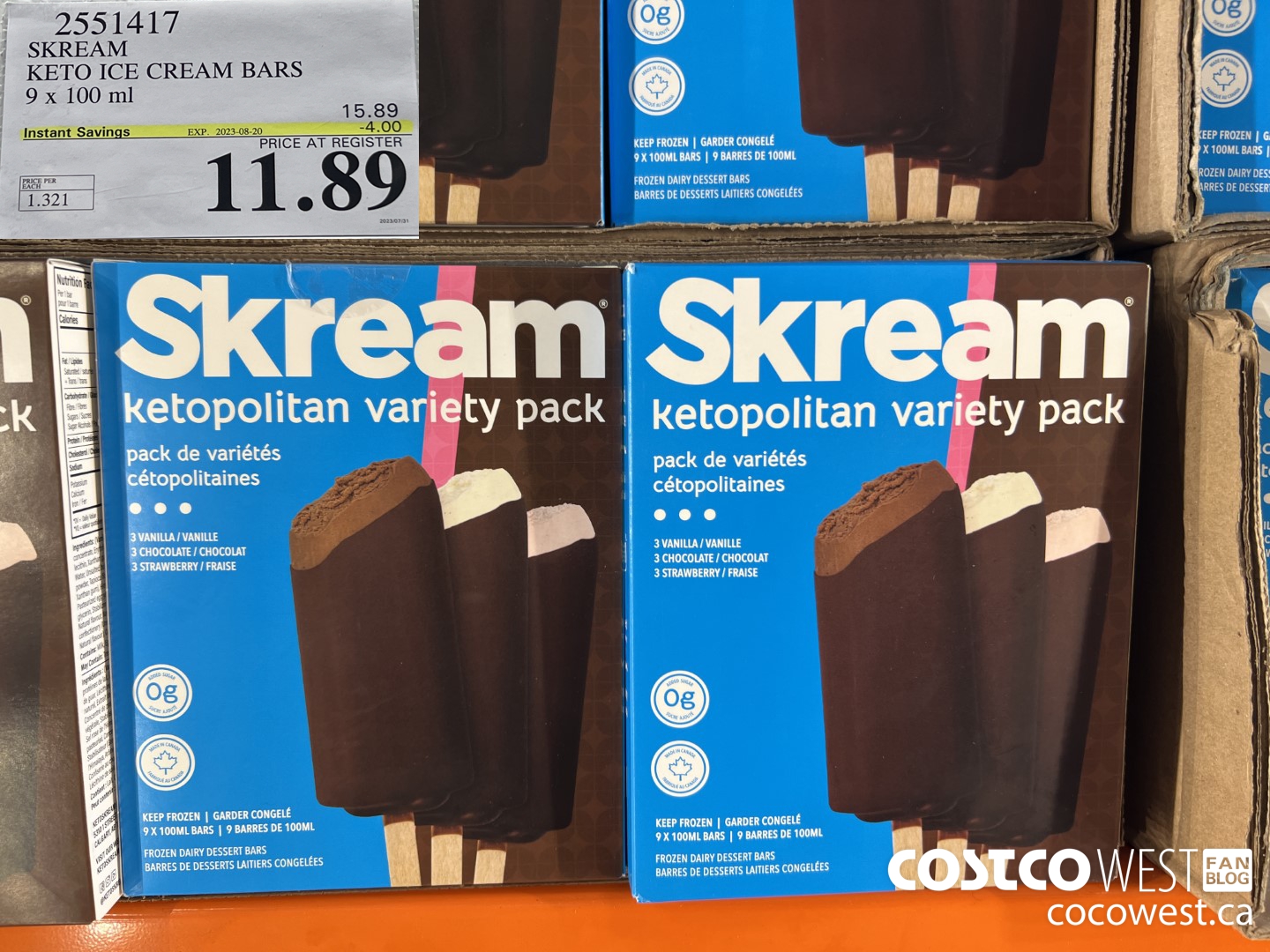 2551417 SKREAM KETO ICE CREAM BARS 9 x 100 ml ($4.00 INSTANT SAVINGS EXPIRES ON 2023-08-20) $11.89