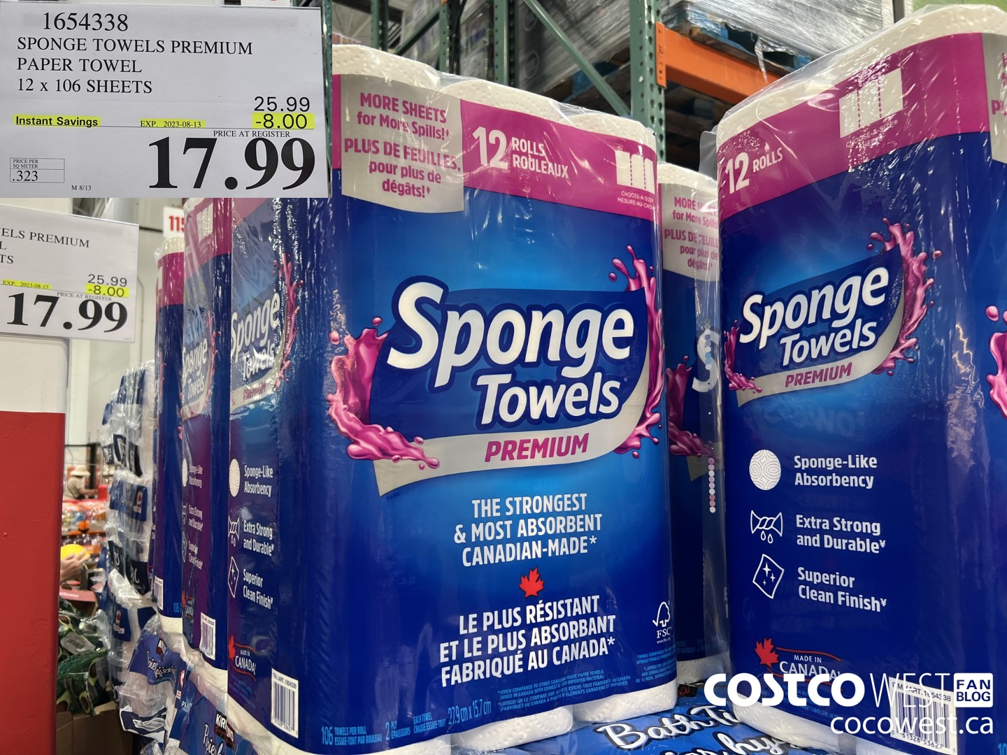 1654338 SPONGE TOWELS PREMIUM PAPER TOWEL 12 X 106 SHEETS ($8.00 INSTANT SAVINGS EXPIRES ON 2023-08-13) $17.99