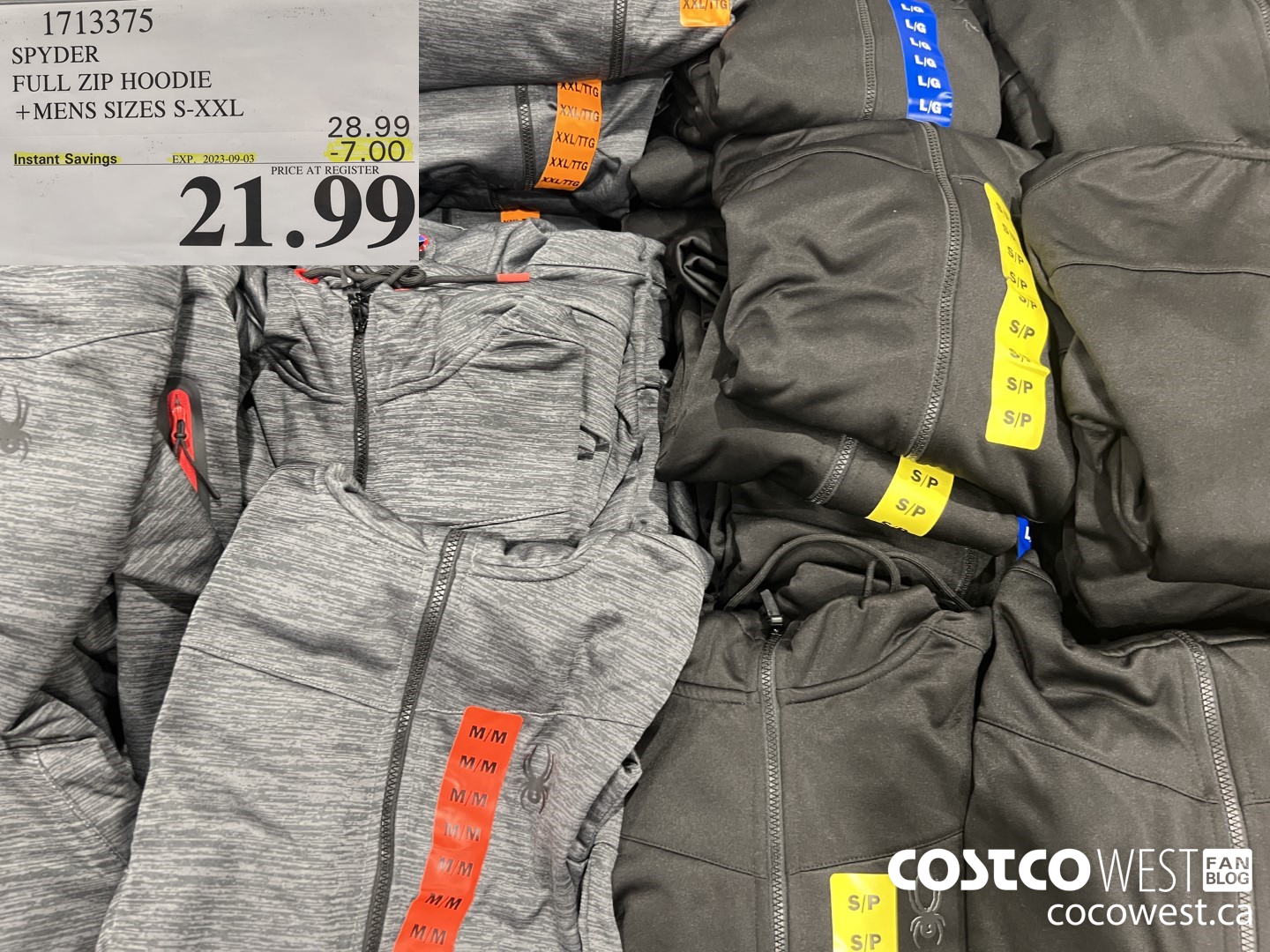 1713375 SPYDER FULL ZIP HOODIE MENS SIZES S-XXL ($7.00 INSTANT SAVINGS EXPIRES ON 2023-09-03) $21.99