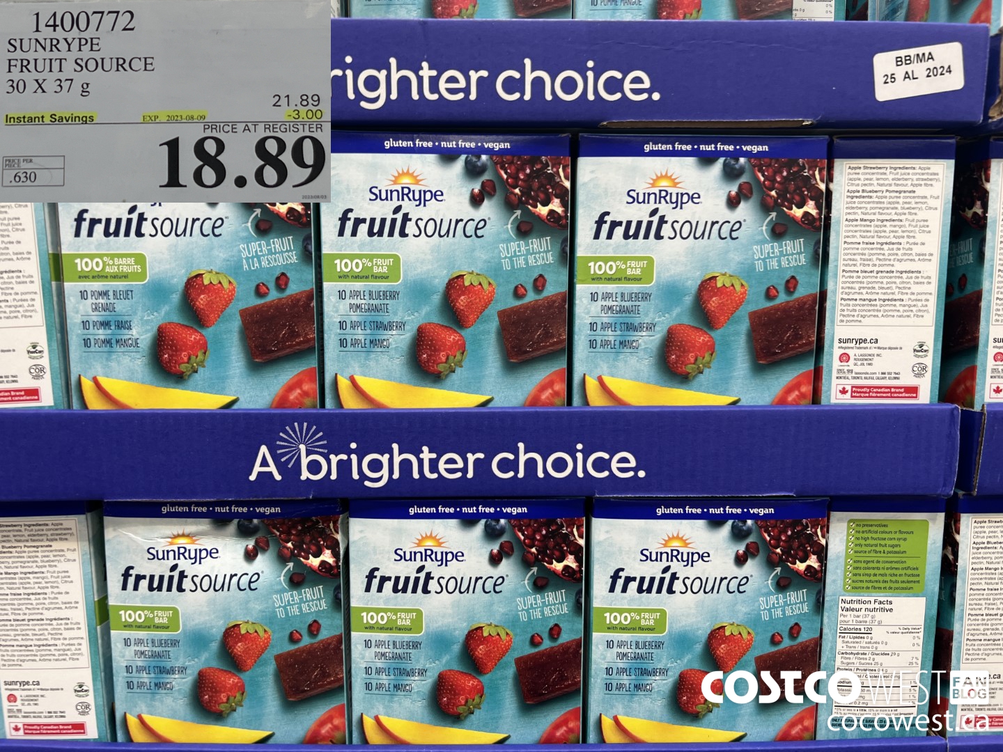 1400772 SUNRYPE FRUIT SOURCE 30 X 37 G ($3.00 INSTANT SAVINGS EXPIRES ON 2023-08-09) $18.89