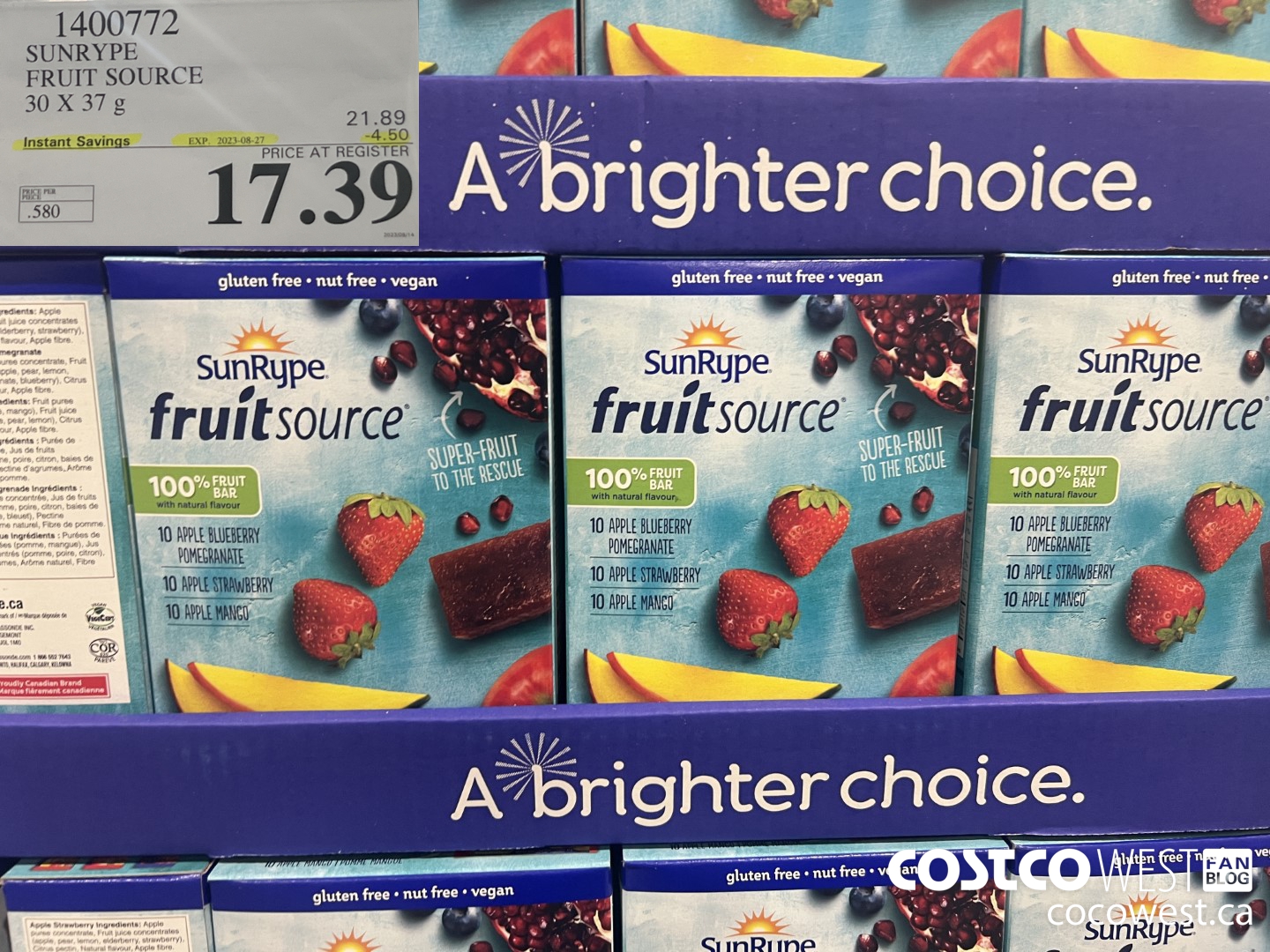 1400772 SUNRYPE FRUIT SOURCE 30 X 37 G ($4.50 INSTANT SAVINGS EXPIRES ON 2023-08-27) $17.39