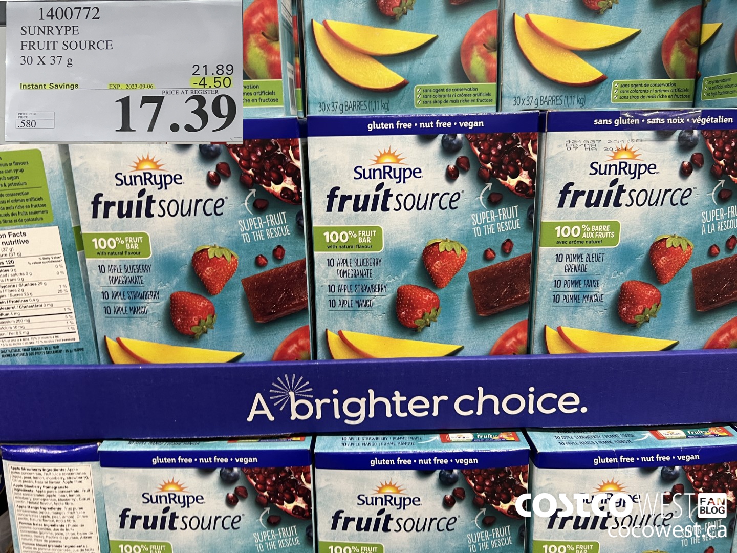 1400772 SUNRYPE FRUIT SOURCE 30 X 37 G ($4.50 INSTANT SAVINGS EXPIRES ON 2023-09-06) $17.39