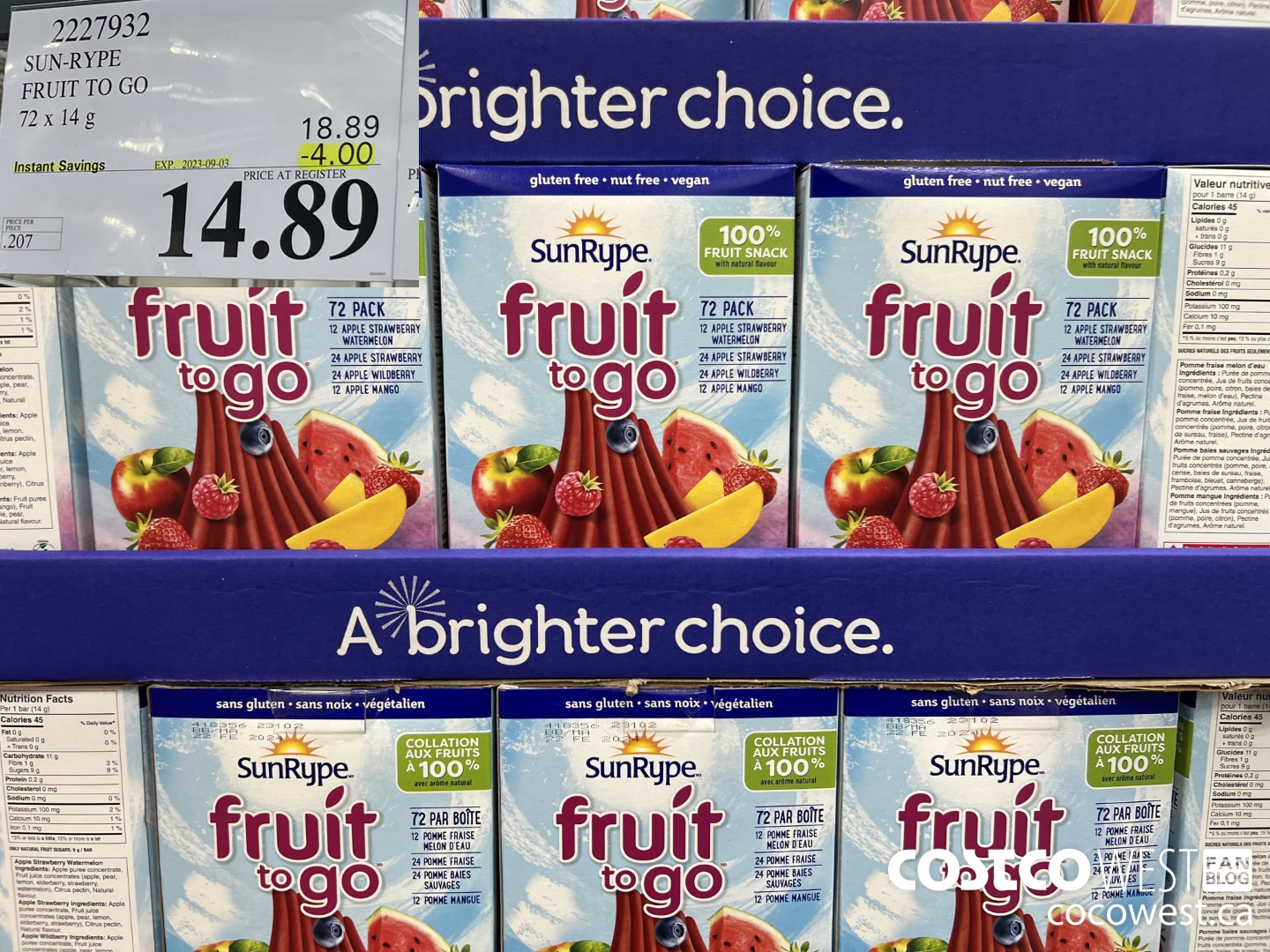 2227932 SUN-RYPE FRUIT TO GO 72 x 14g ($4.00 INSTANT SAVINGS EXPIRES ON 2023-09-03) $14.89
