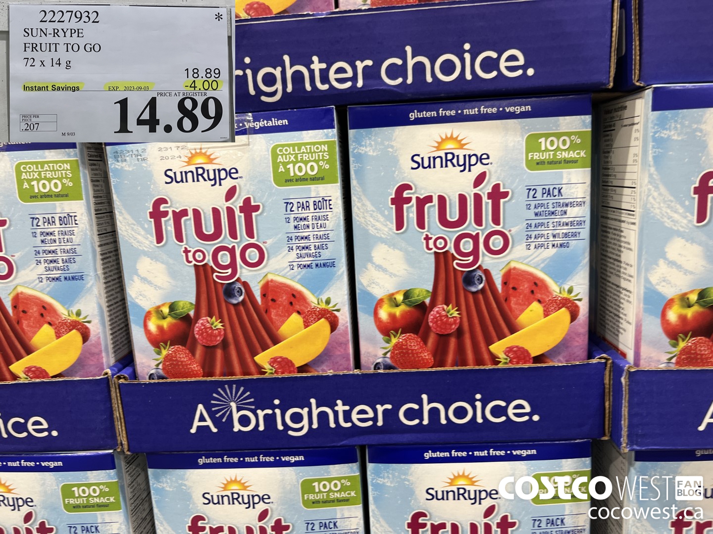 2227932 SUN-RYPE FRUIT TO GO 72 x 14g ($4.00 INSTANT SAVINGS EXPIRES ON 2023-09-03) $14.89