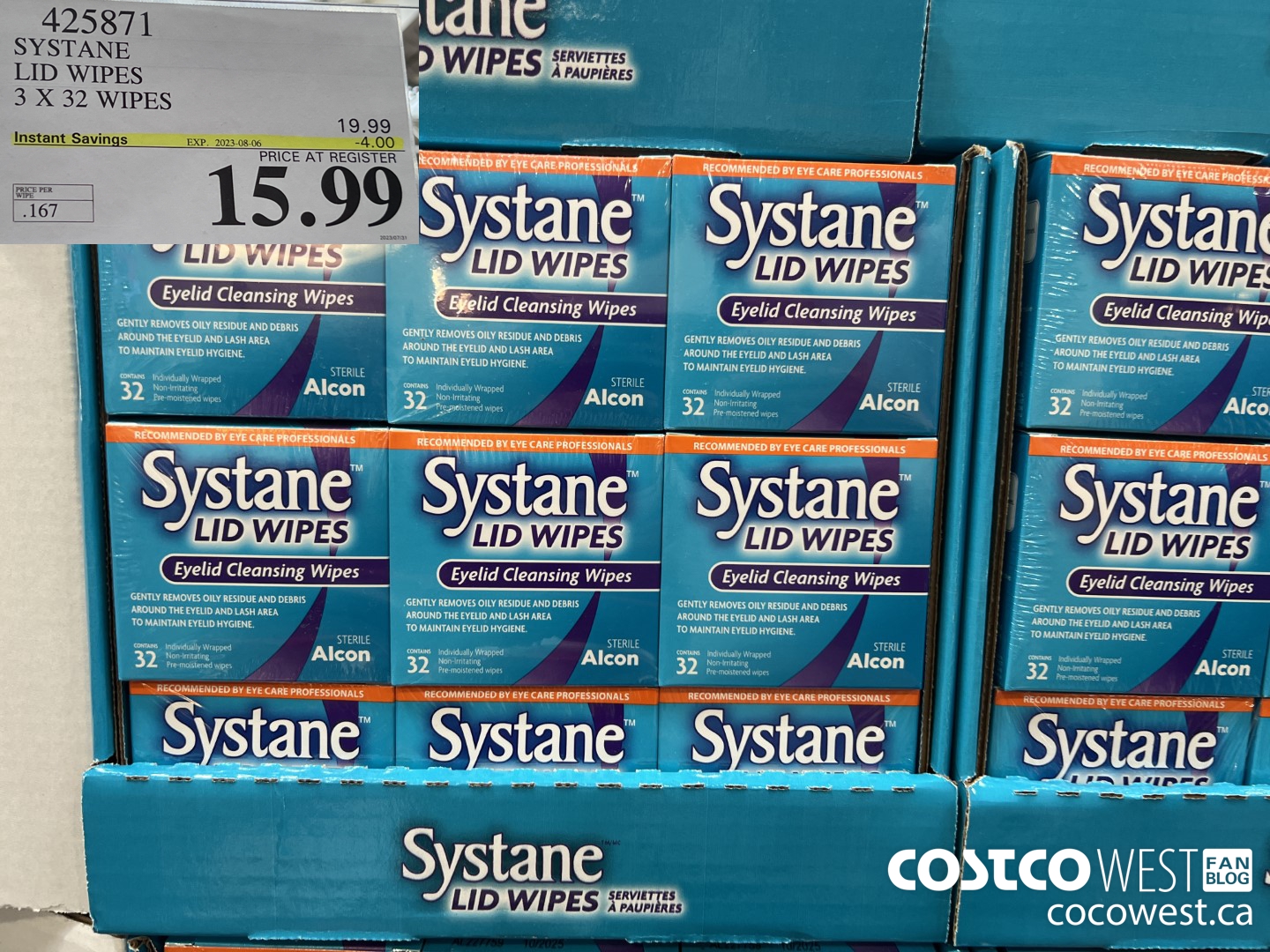425871 SYSTANE LID WIPES 3 X 32 WIPES ($4.00 INSTANT SAVINGS EXPIRES ON 2023-08-06) $15.99
