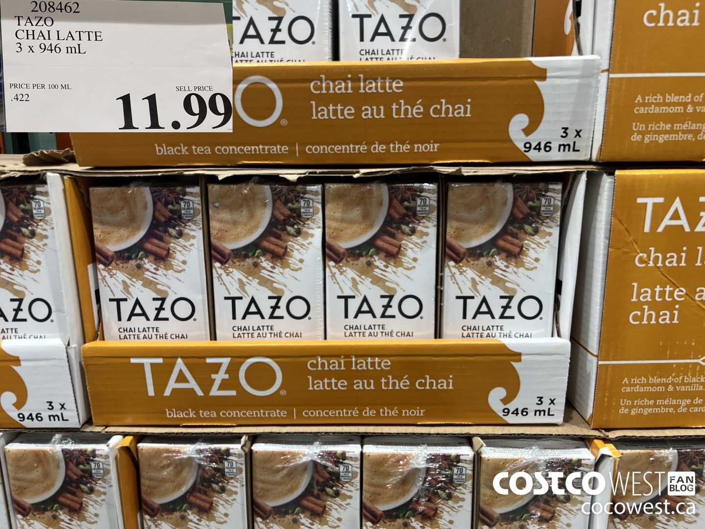 208462 TAZO CHAI LATTE 3 x 946 mL $11.99