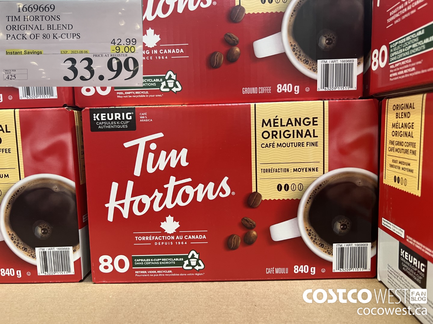 1669669 TIM HORTONS ORIGINAL BLEND K-CUPS 80 COUNT ($9.00 INSTANT SAVINGS EXPIRES ON 2023-08-06) $33.99