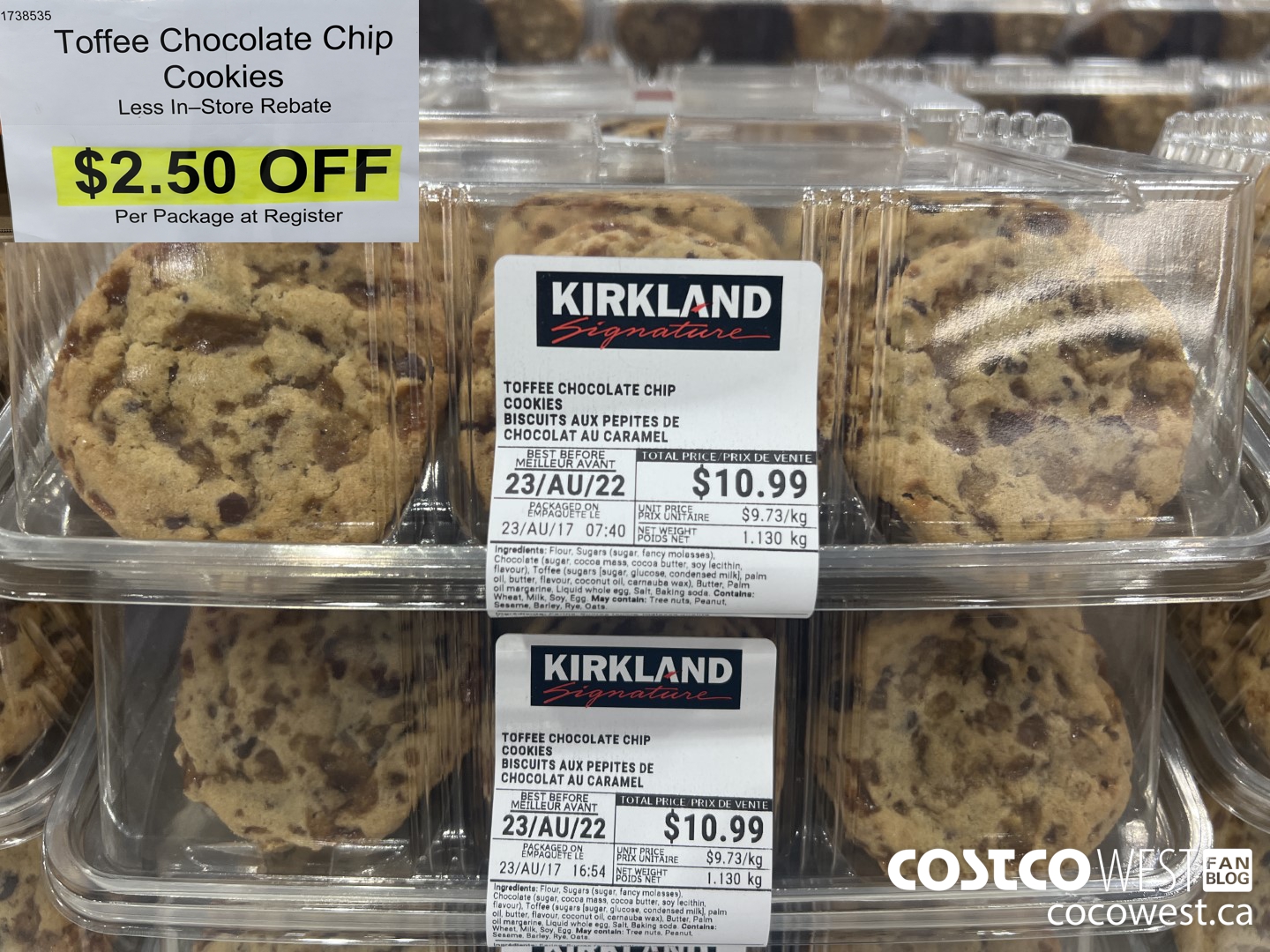 1738535 TOFFEE CHOCOLATE CHIP COOKIES 1.130KG ($2.50 INSTANT SAVINGS)
