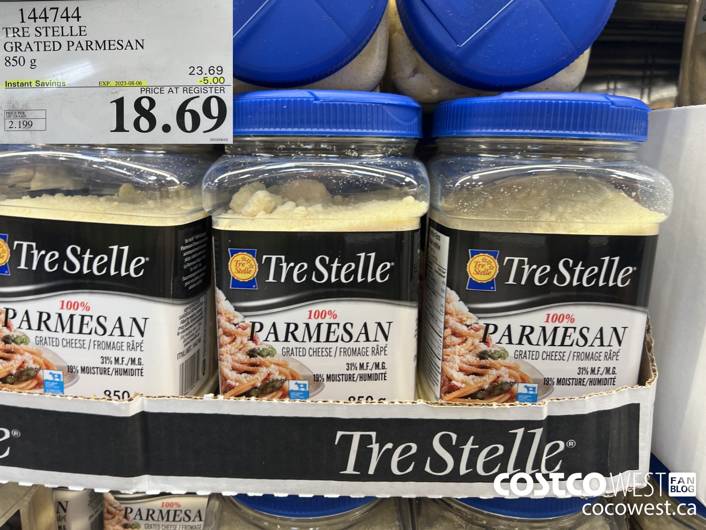 144744 TRE STELLE GRATED PARMESAN 850 g ($5.00 INSTANT SAVINGS EXPIRES ON 2023-08-06) $18.69