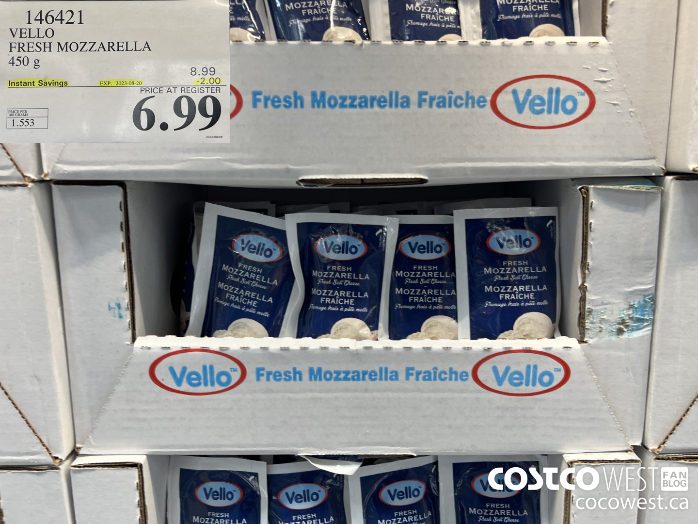146421 VELLO FRESH MOZZARELLA 450 G ($2.00 INSTANT SAVINGS EXPIRES ON 2023-08-20) $6.99