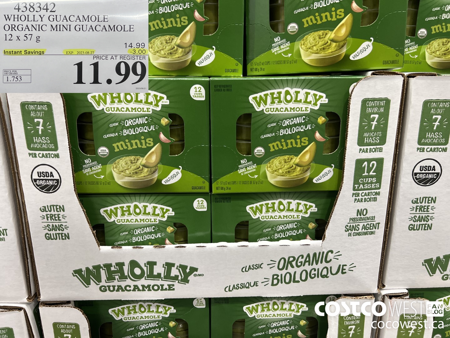 438342 WHOLLY GUACAMOLE ORGANIC MINI GUACAMOLE 12 x 57 g ($3.00 INSTANT SAVINGS EXPIRES ON 2023-08-27) $11.99