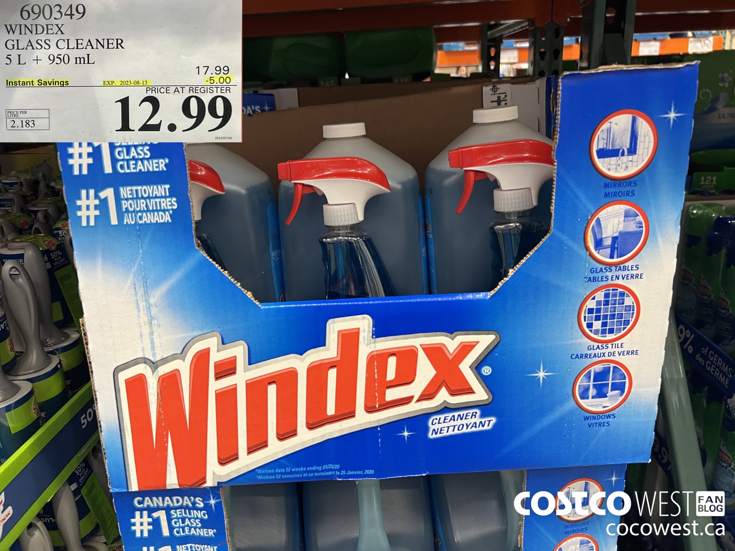 690349 WINDEX GLASS CLEANER 5L + 950ML ($5.00 INSTANT SAVINGS EXPIRES ON 2023-08-13) $12.99